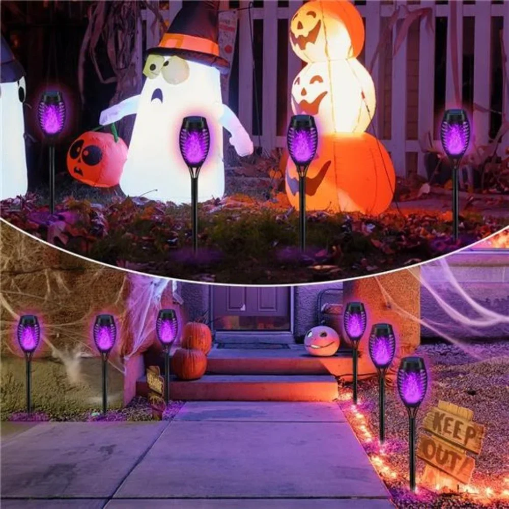 Halloween Lights Outdoor, Purple Flickering Flame Solar Torch Lights